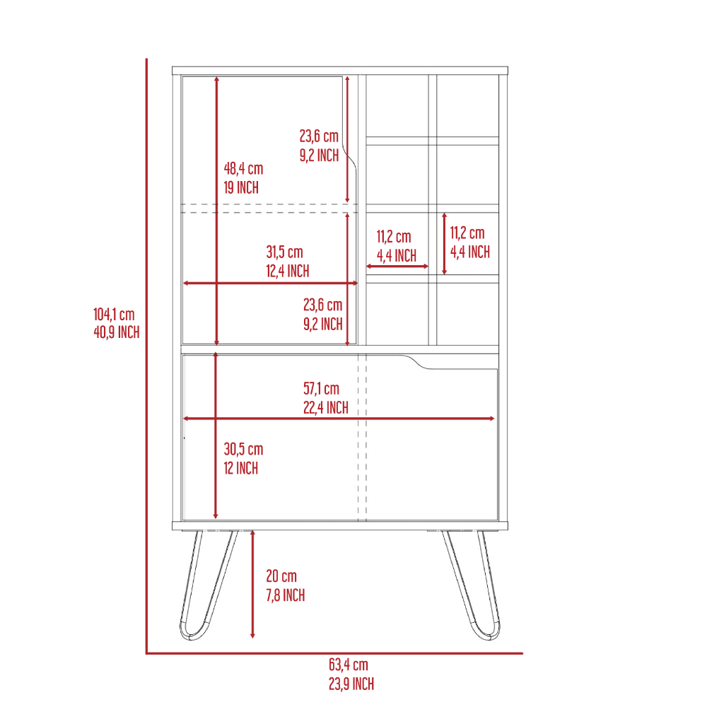 L Bar Single Door Cabinet, Eight Built-in Wine Rack, Four Legs, Light Gray image 7