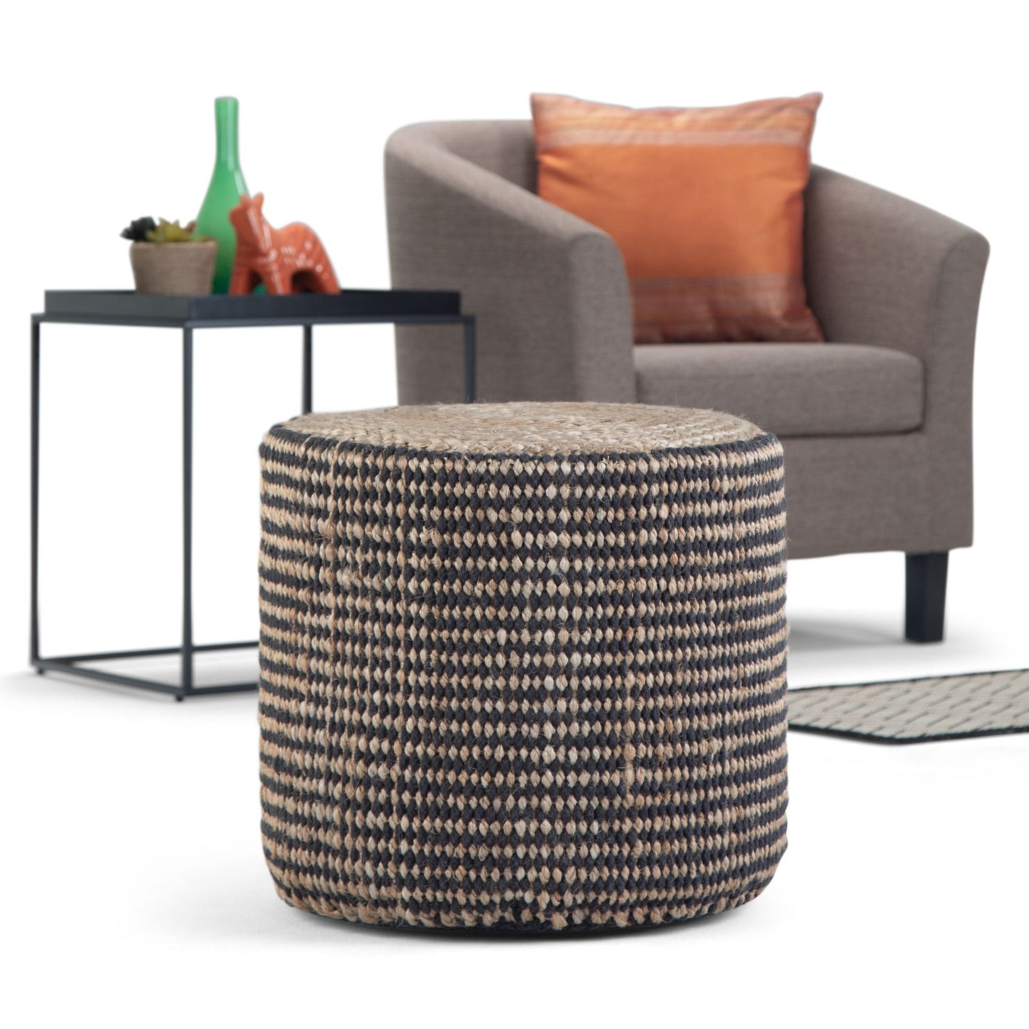 Larissa 18 inch Wide Round Pouf in Natural Hand Braided Jute image 9