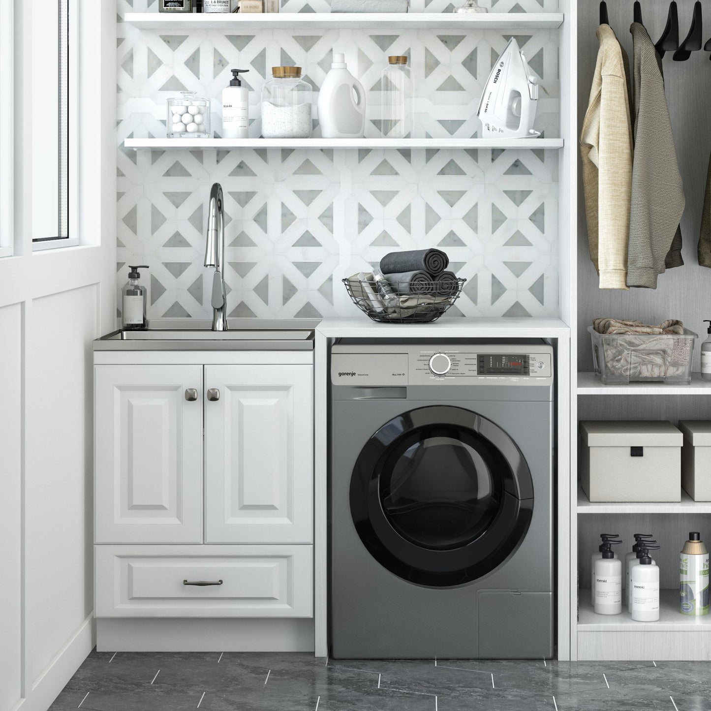 Lawrence - 24" Laundry Cabinet with Faucet and Stainless Steel Sink - White image 9