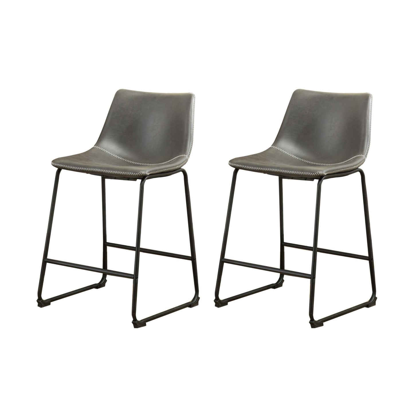 Lotusville Vintage PU Leather Counter Height Stools, Set of 2, Antique Grey image 12