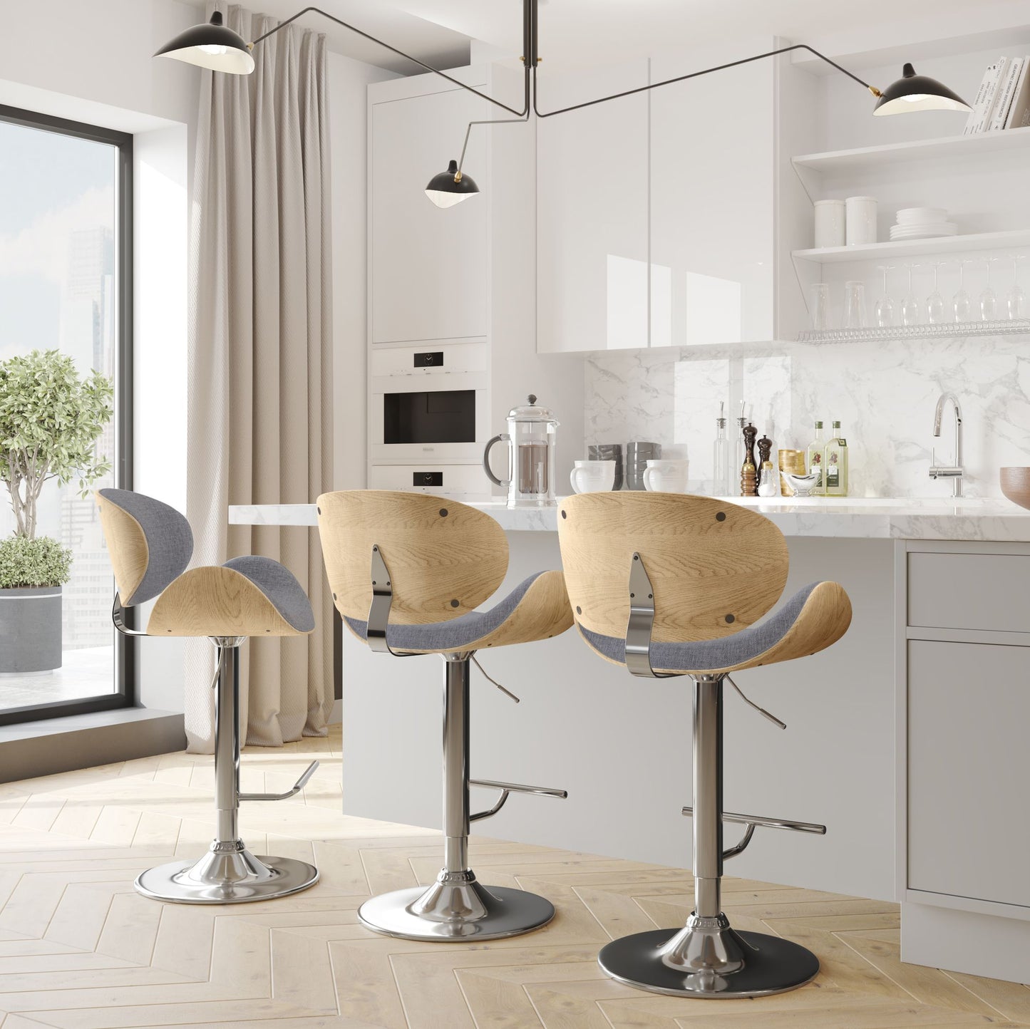 Marana - Bentwood Adjustable Swivel Bar Stool - Light Grey image 9