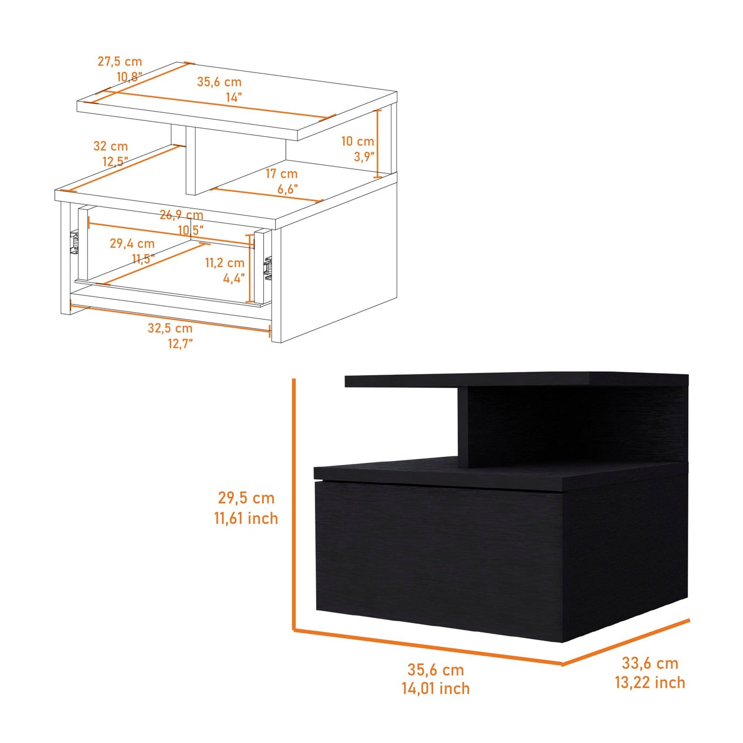 Mason Wenge 1-Drawer Floating Nightstand image 6