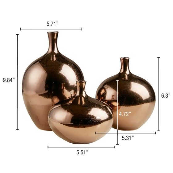 Mirrored Ceramic Decorative Vases 3-piece set Bronze 3-Piece image 4