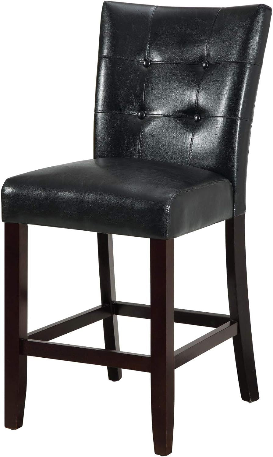Modern Counter Height Chairs Black Faux Leather Tufted Set of 2 High Chairs Dining Seating image 11