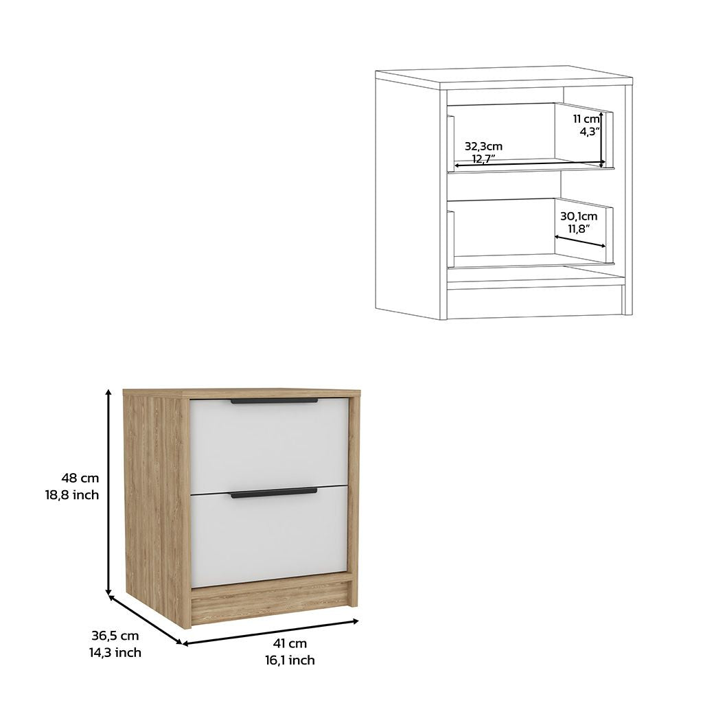 Modern Nightstand 19" H, Two Drawers, White / Light Oak image 6