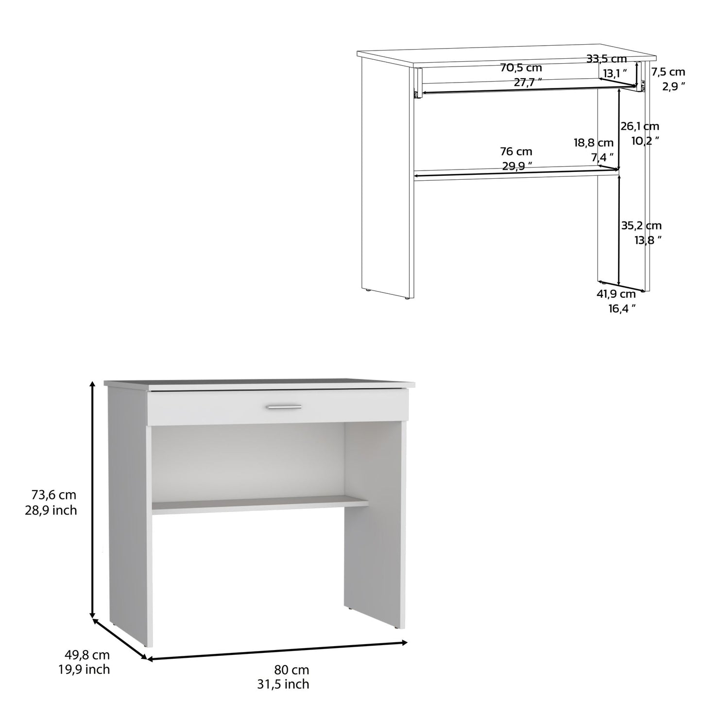 Montana Storage Desk, Spacious Stylish with Drawer and Shelf, White image 7