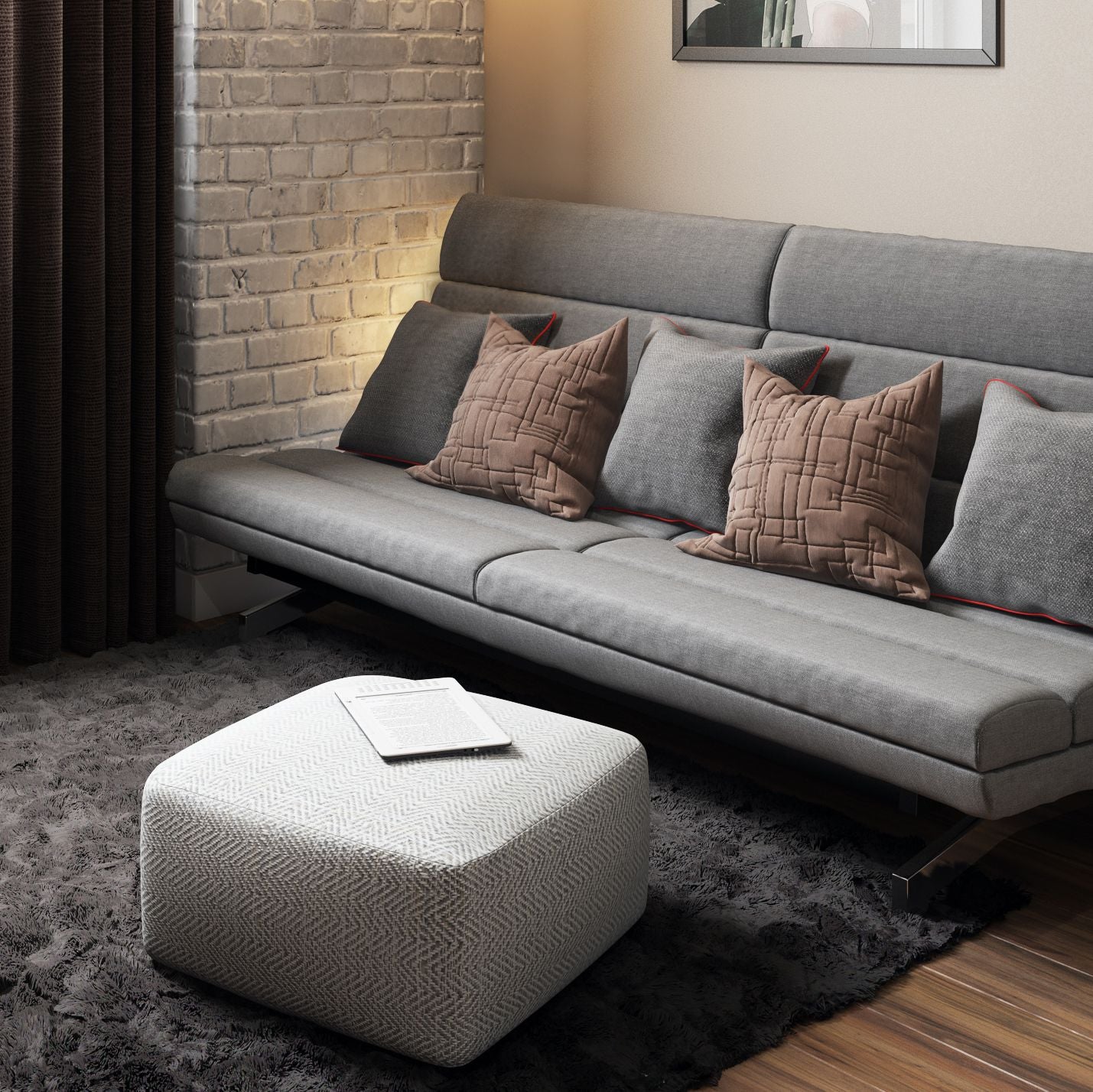 Nate - Square Pouf - Patterned Grey Melange image 6