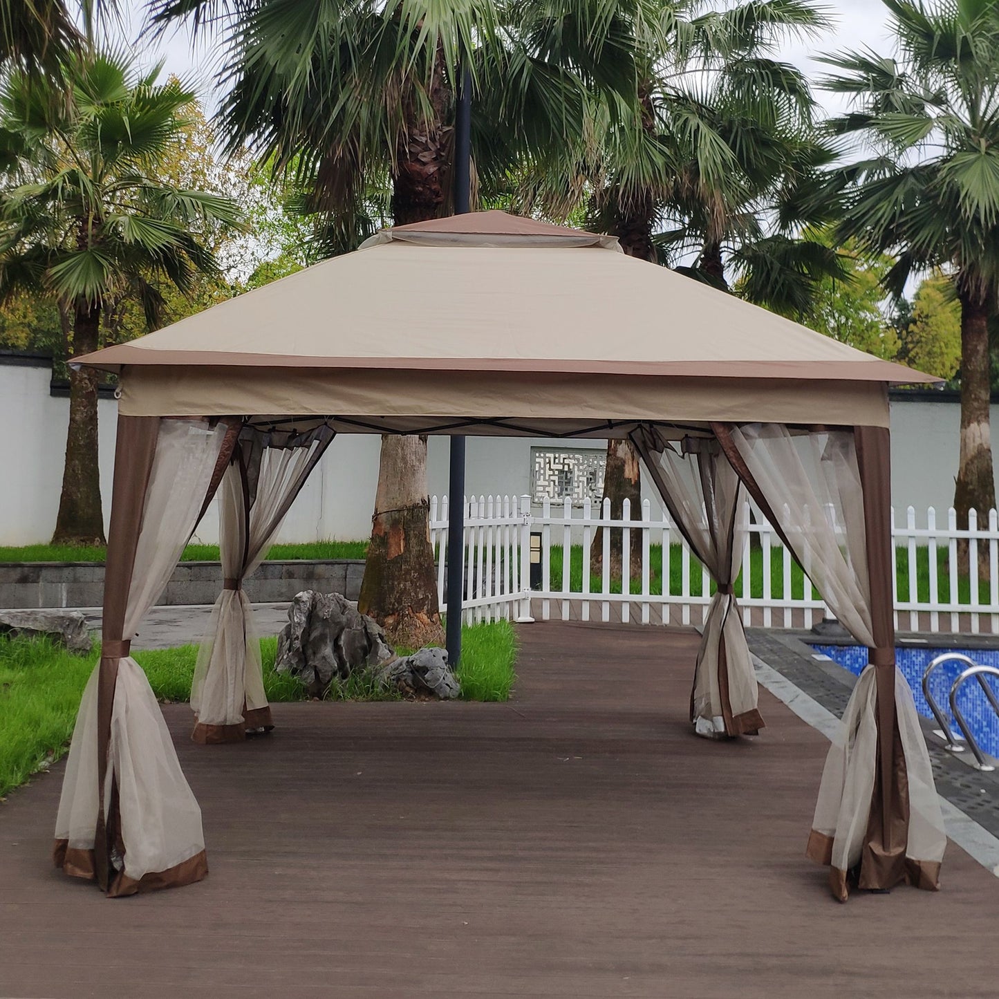 Outdoor 11x 11Ft Pop Up Gazebo Canopy With Removable Zipper Netting,2-Tier Soft Top Event Tent,Suitable For Patio Backya image 16