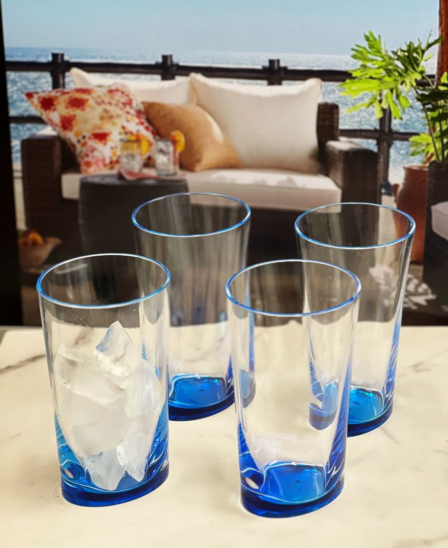 Oval Halo Acrylic Glasses Drinking Set of 4 Hi Ball (15oz), Plastic Drinking Glasses, BPA Free Cocktail Glasses, Drinkwa image 5