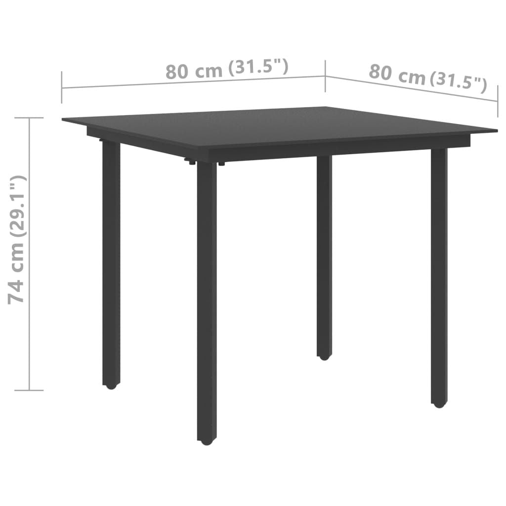 Patio Dining Table Black 31.5"x31.5"x29.1" Steel and Glass image 4