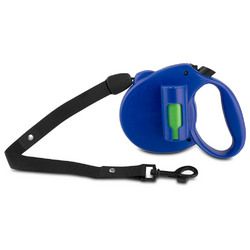 PAW Bio Retractable Leash with Green Pick-up Bags, Blue - 16ft retractable dog leash with built-in waste bag dispenser