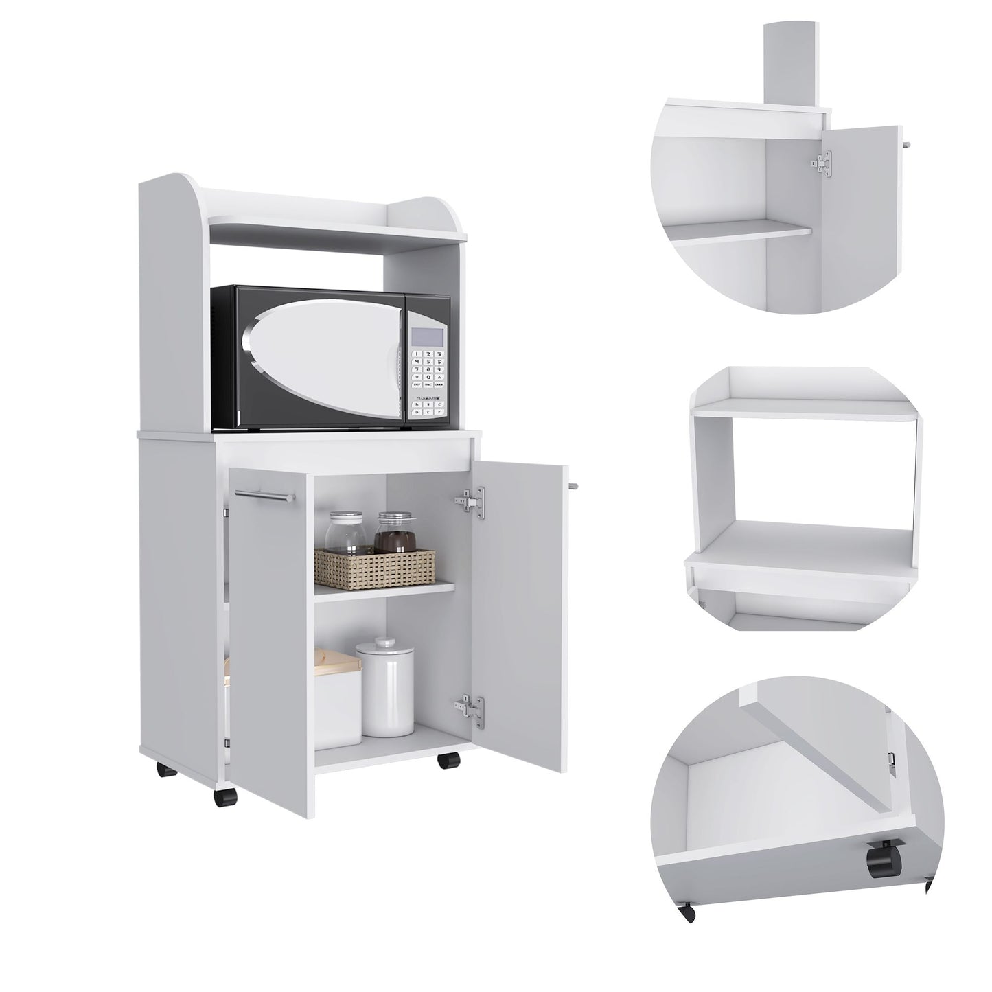 Rockford Kitchen Cart, Open Shelf, Double Door Cabinet, Two Interior Shelves image 9