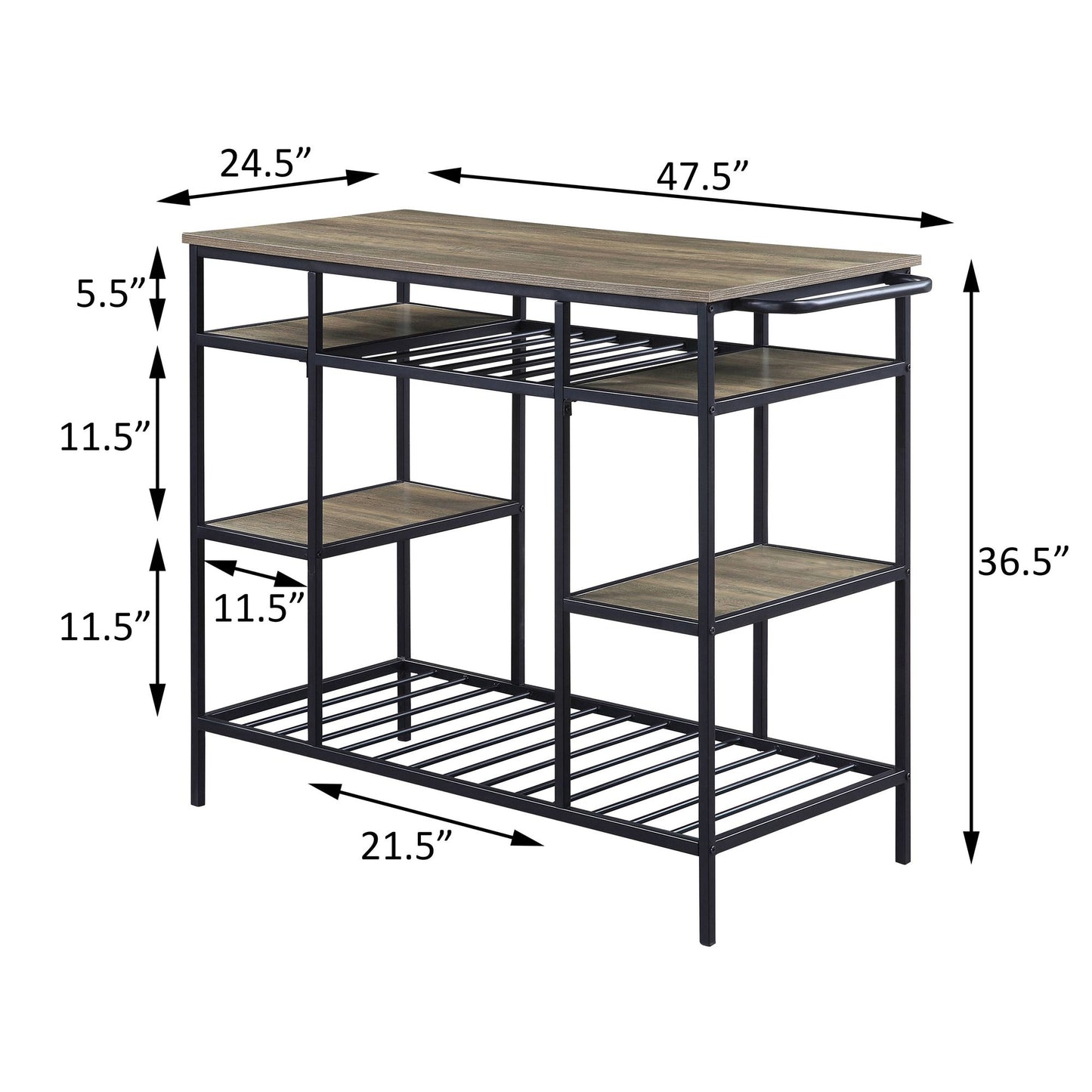 Rustic Oak and Black Kitchen Island with Open Shelving image 6