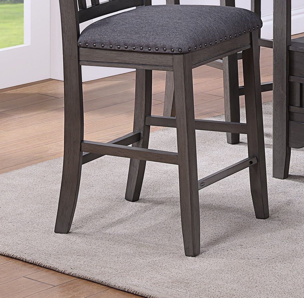 Set of 2pc High Chairs Dining Room Furniture Gray Solid wood Counter Height Chairs Upholstered Cushioned Open Square Des image 8