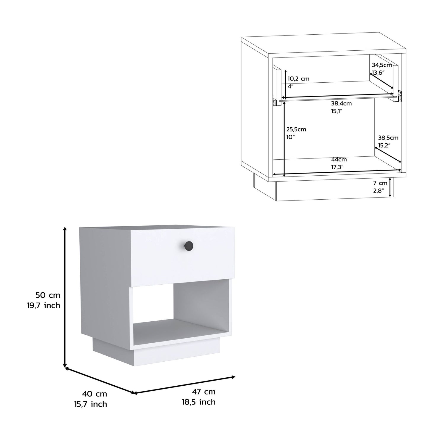 Single Drawer Nightstand 19"H with Open Storage Shelf, White image 7