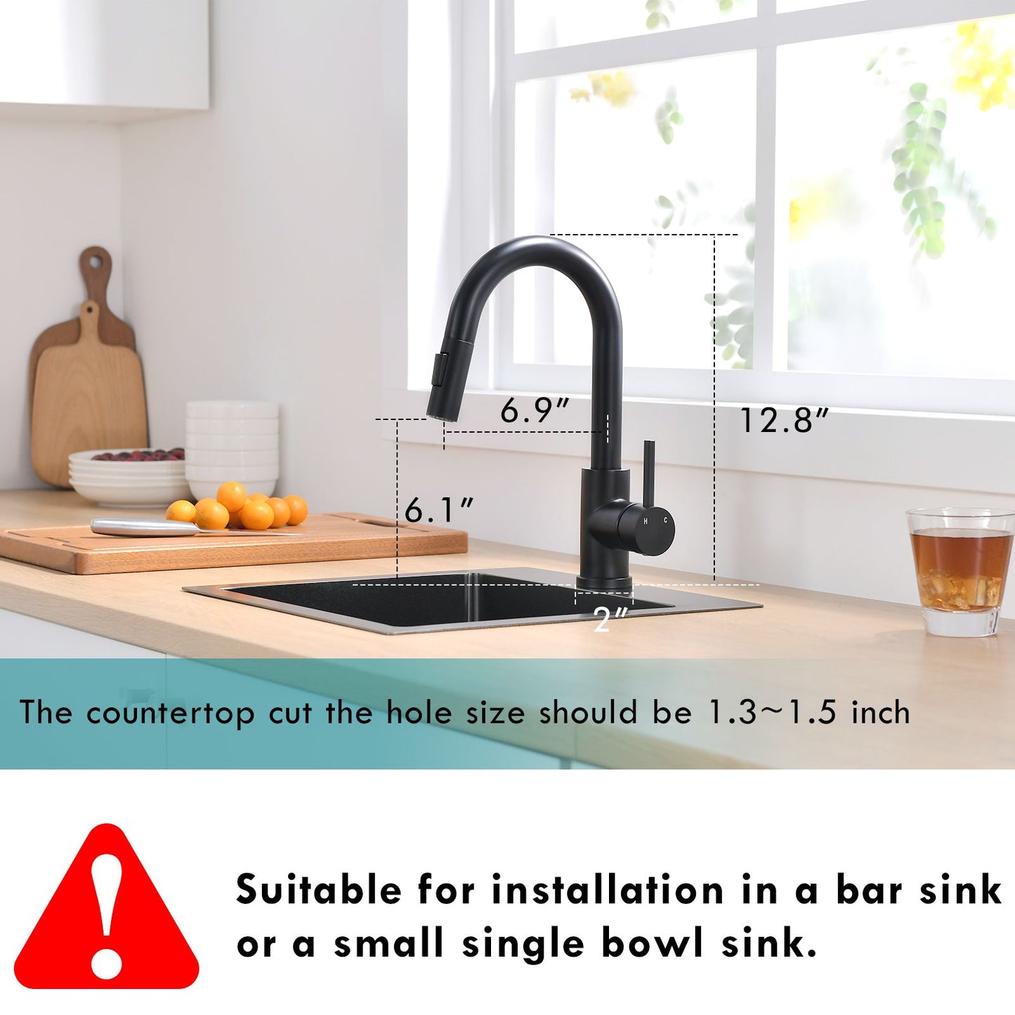 Sink Faucet, Black Kitchen Faucets with Pull Down Sprayer, Bathroom Sink Faucets Mini Bar Prep Faucet image 8