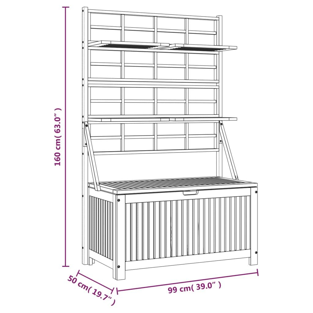 Storage Box with Trellis Gray 39"x19.7"x63" Solid Wood Acacia image 10