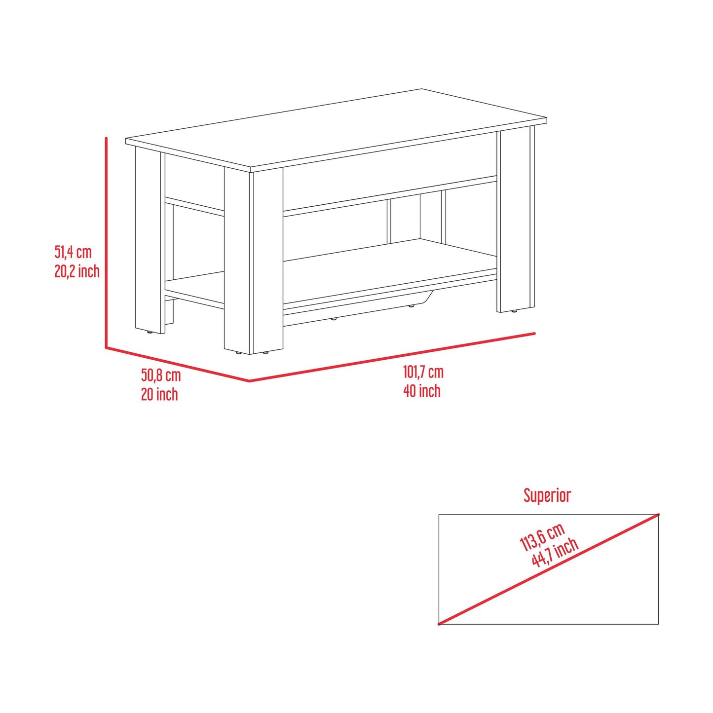 Storage Table Polgon, Extendable Table Shelf, Lower Shelf, Light Oak / White Finish image 11