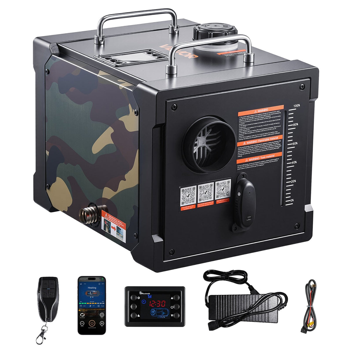 VEVOR Diesel Heater, 8KW, DC 12V/24V, All in One Portable Diesel Air Heater with Bluetooth APP Control, Remote Control and LCD Screen, 1.9 Gal Fuel Tank for Trucks, Vans, RVs, Campers, and Garages With Bluetooth App / Horizontal