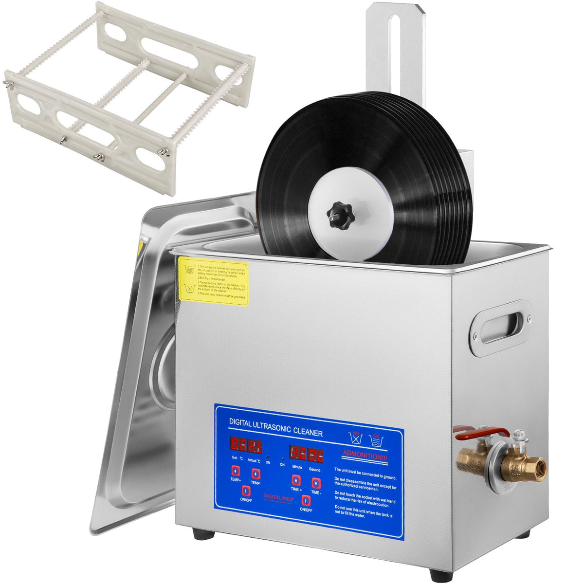 VEVOR Ultrasonic Vinyl Record Cleaner 6L with Drying Rack, 7 6 L-Record Cleaner