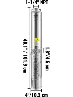 VEVOR 2 HP external-box pump, 101.9 cm length and 1-1/4 inch NPT outlet