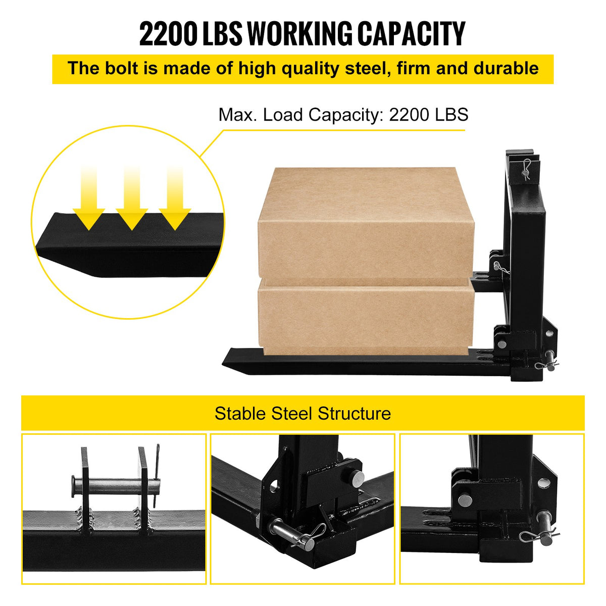 VEVOR 3 Point Hitch Pallet Fork 2000lbs, Fork Attachment for Category 1 Tractor, 25.5\'\'x22\'\'x41\'\', Steel Tractor Heavy Equipment Attachment, for Tractor, Skid Steer Loader - 1TZZJCCZH00000001V0 - view 3