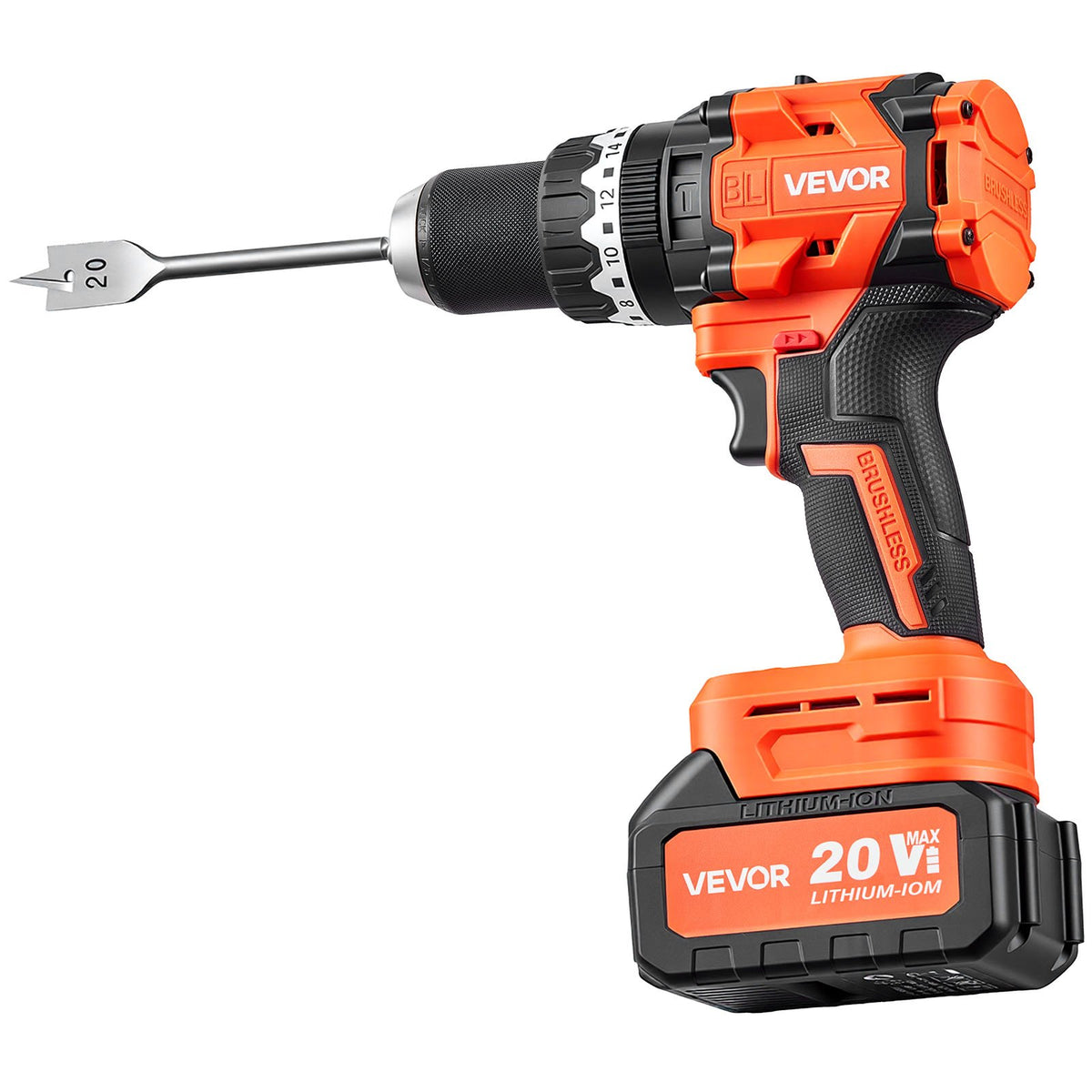 VEVOR Hammer Drill 20V 1/2 in 24000 IPM Brushless Cordless Impact Drill Kit, for Drilling Wood Metal Screw Driving, 4000 mAh Lithium-Ion Battery Pack and Charger, with All-Metal Chuck, Compact Design - 20VCJZDC20V4KFNIP001V1 - view 10