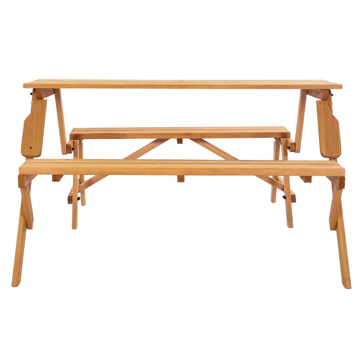 VEVOR 2-in-1 Transforming Interchangeable Picnic Table, Outdoor Wooden Table and Bench Set, Portable Foldable Bench with Umbrella Hole, Patio Dining Furniture for Garden, Backyard, Porch (Brown) - 2HYKBXYCZ45FP7QYPV0 - view 10