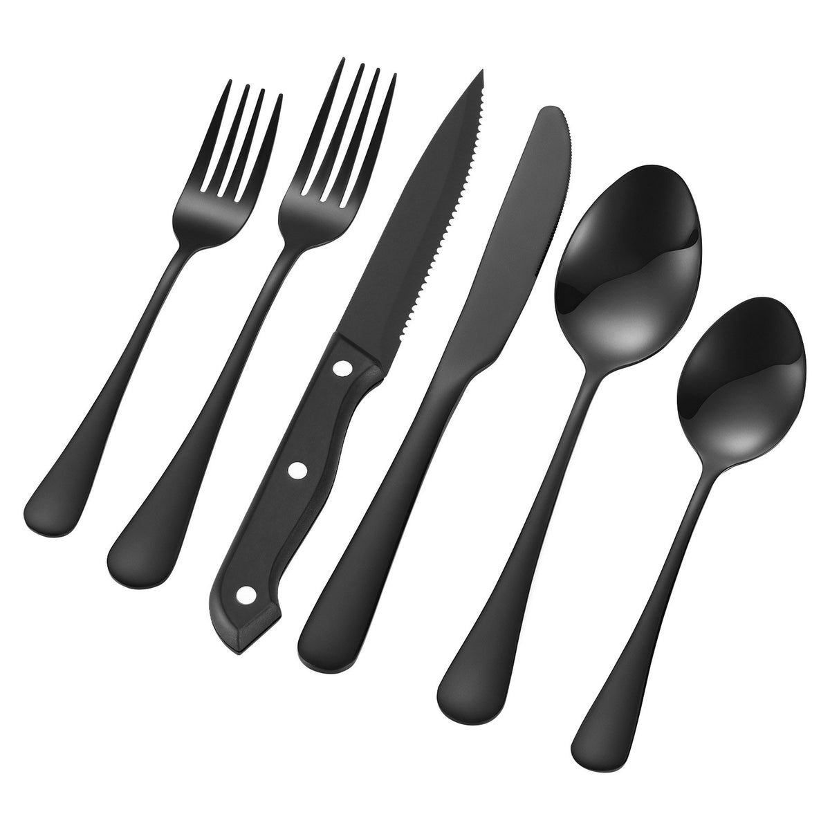 VEVOR 48-Piece Black Silverware Set with Steak Knives, Food-Grade Stainless Steel Flatware Utensils for 8, Mirror Finished Cutlery Set, Dishwasher Safe Eating Tableware for Kitchen Home, Service for 8 - 430BXGCJTZ48VZ5X8V0 - view 10