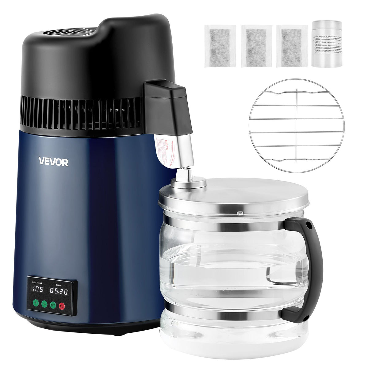 VEVOR Water Distiller, 6L 1.6 Gallon Larger Pure Water Purifier Filter For Home Table Countertop, 900W Glass Pot Distilled Maker, Stainless Steel Body Drinking Machine to Make Clean Waters, Blue-Black - 6LZLSJLH6L13ZTWML001V1 - view 10