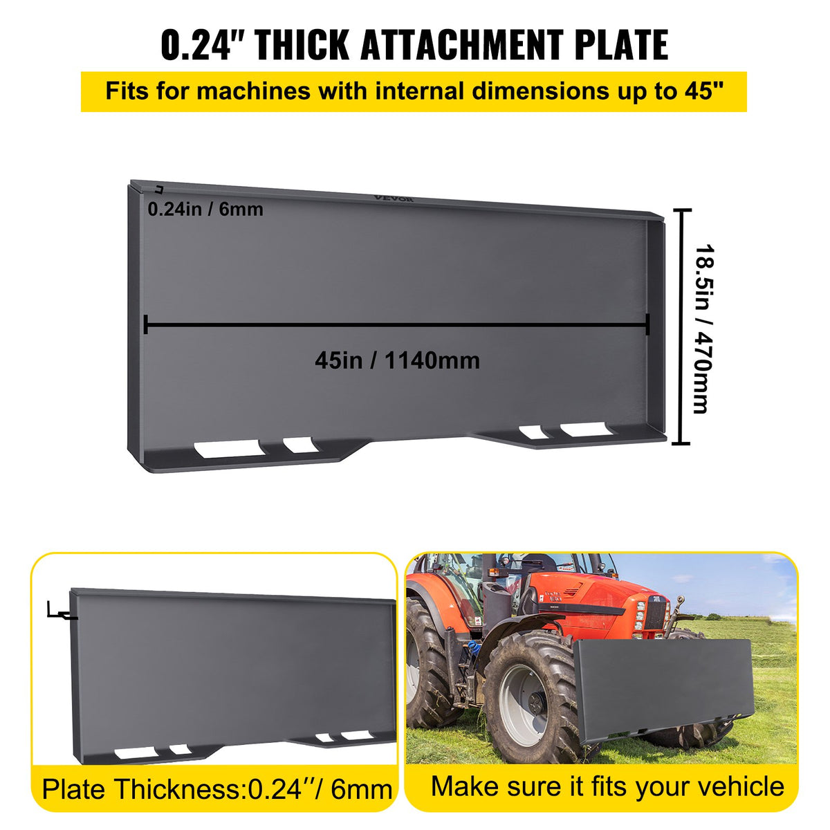 VEVOR Skid Steer Mount Plate Thick Skid Steer Attachment Plate Steel Quick Attachment Loader Plate with 3 Additional Welding Rods Easy to Weld or Bolt to Different Accessories - AZB-6MMTOQLQTYAUCV0 - view 3
