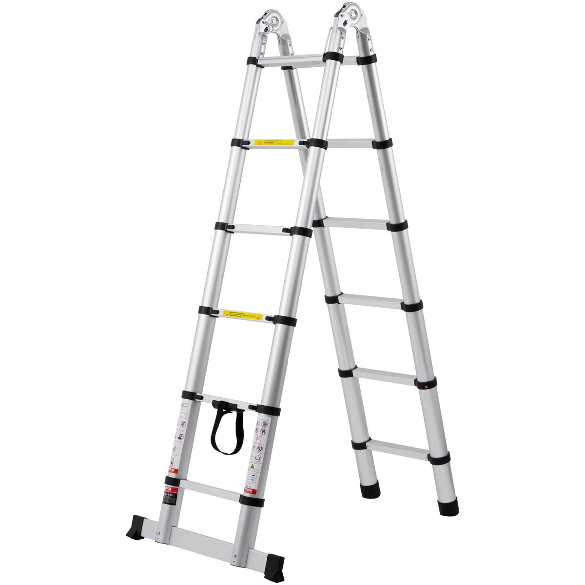 VEVOR Telescoping Ladder, 12.5FT A-Shape Aluminum Extension Ladder Lightweight, Multi-button Retraction Collapsible Ladder, 375 LBS Capacity w/ Stabilizer Bar, Multi-Purpose Ladders for RV, Camper - AZXSSLTNLSLK7NWR8V0 - view 10