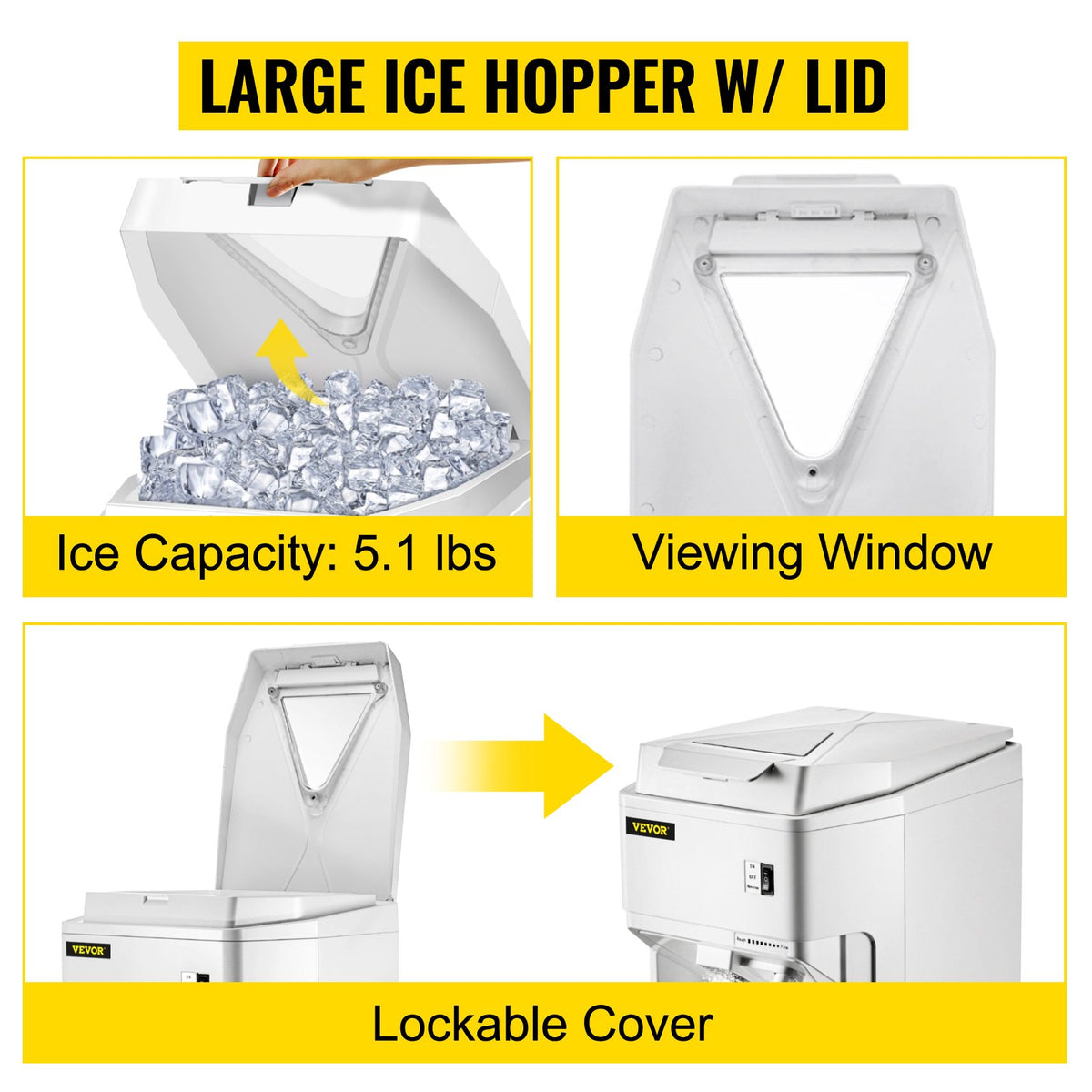 VEVOR Ice Shaver Machine Electric, Snow Cone Machine Commercial 265 LBS/H, Shaved Ice Machine with Ice Hopper & Lid, 250W Ice Crusher with Drain Pipe Tabletop Shaved Ice Maker with - BBJBSMCBY-168HNNRV1 - view 3