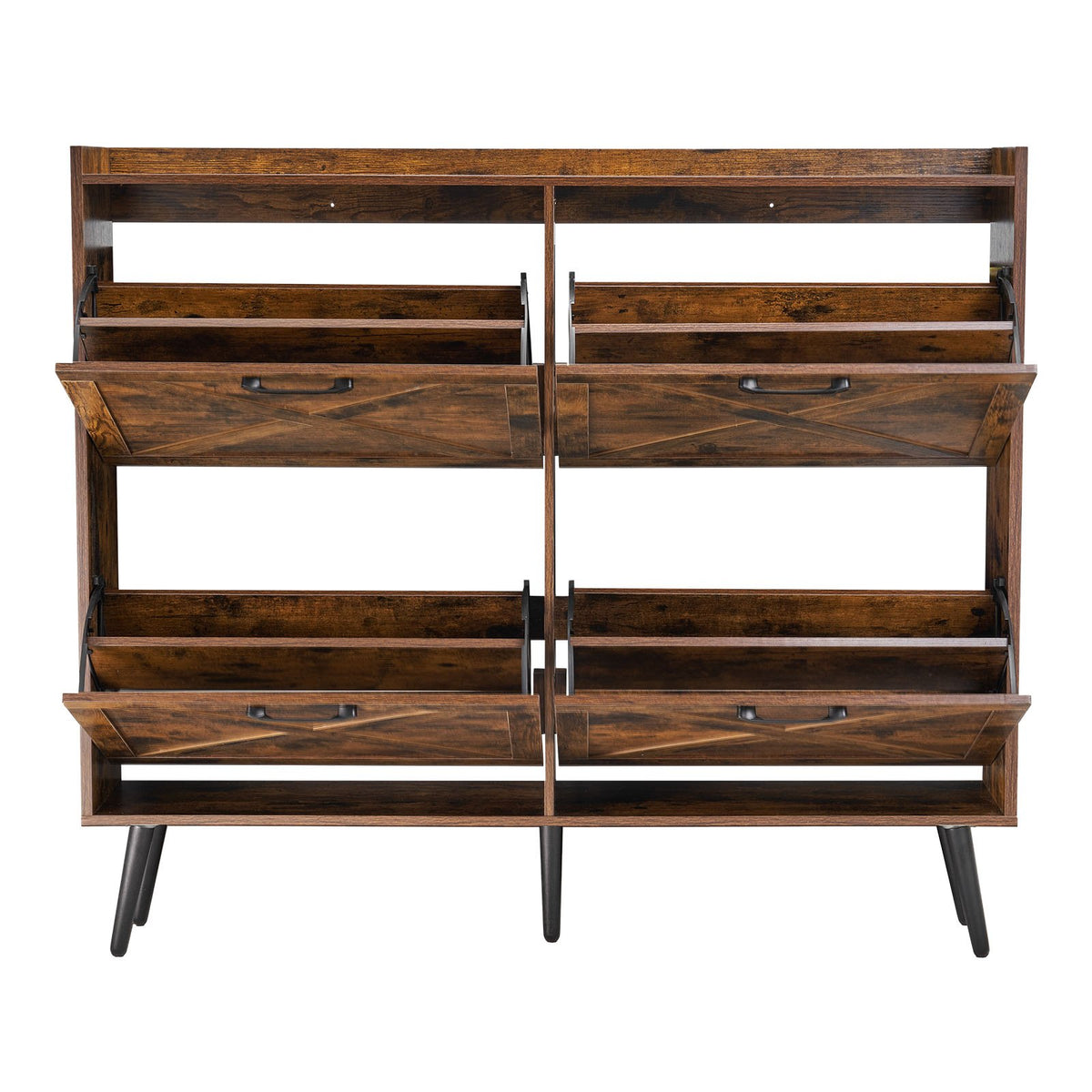 VEVOR Shoe Cabinet with 4 Flip Drawers, Farmhouse Shoes Storage Cabinet with Wood Legs and Anti-Tipping Device, Freestanding Shoe Organizer Ideal for Entryway, Hallway, Bedroom, Living Room, Brown - BCGBMJQTCZXJ60Y3O001V0 - view 10