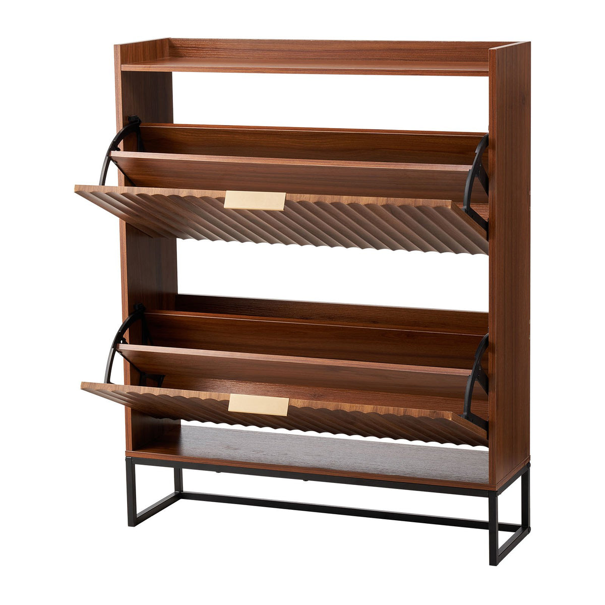 VEVOR Shoe Cabinet with 2 Flip Drawers, Mid-Century Shoes Storage Cabinet with Anti-Tipping Device, Freestanding Fluted Shoe Organizer, Ideal for Entrance, Hallway, Bedroom, Living Room, Walnut - BCGBMJQTCZXJPBWGT001V0 - view 10