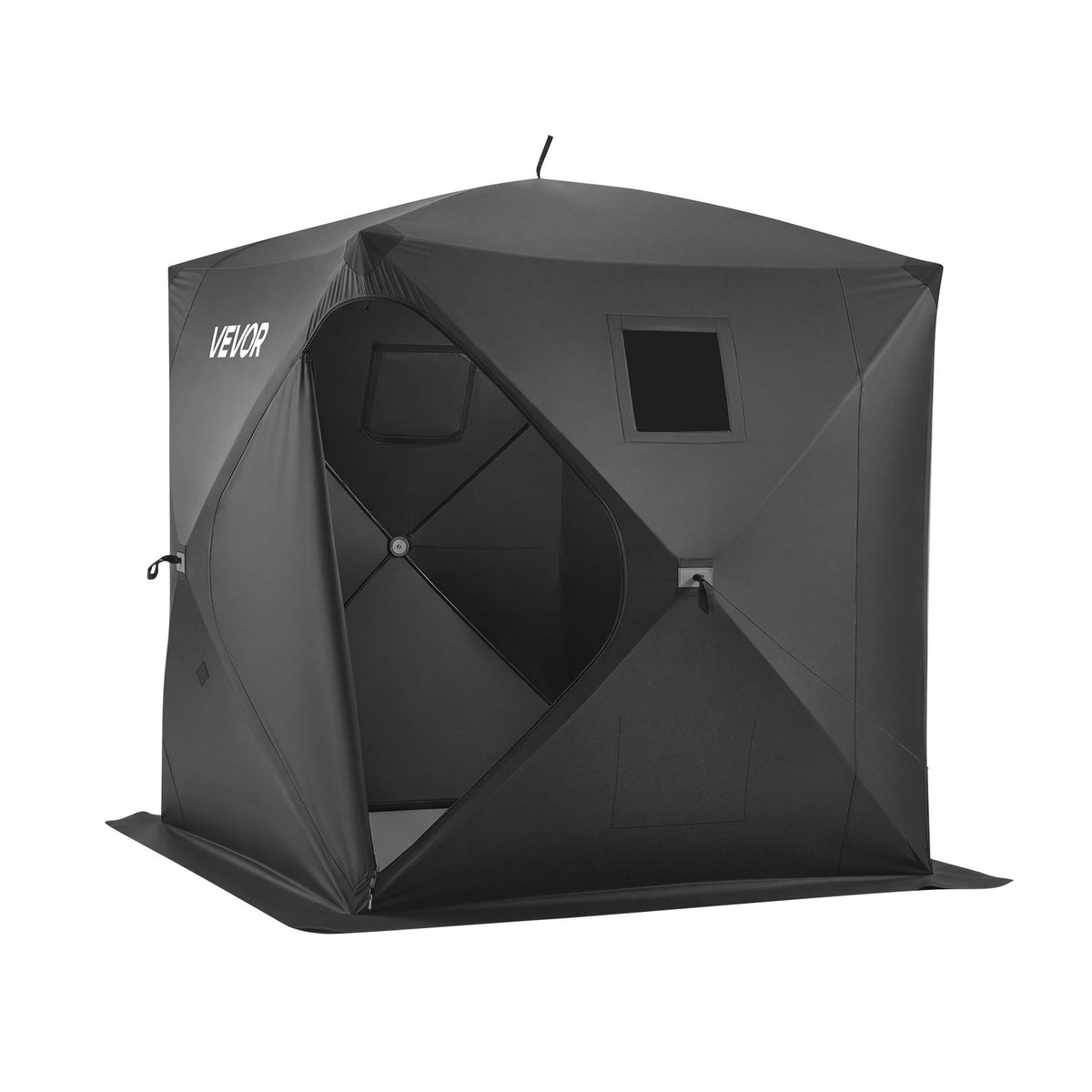 VEVOR Pop Up Ice Fishing Tent 1-2 Person 59 x 59 x 65 in Portable Shelter, for Winter Fishing, 24 sq ft Area, 300D Oxford Fabric Hub-Style Shanty, Ice Cube with Anchors, Ropes, Carrying Bag, Black - BDBHSDMK4M60LOE6E001V0 - view 10