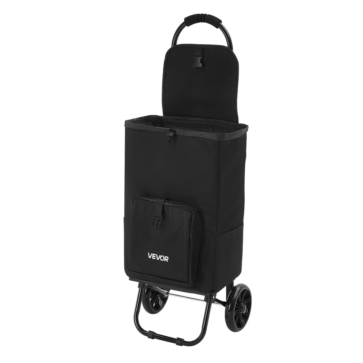 VEVOR Shopping Cart with Wheels Foldable Trolley Dolly for Groceries Black, 2-in-1 Rolling Utility Cart with Detachable Bag, Soft Foam Handle, Storage Compartments, Compact for Market Laundry Camping - BDSGWC110B2L0TQUR001V0 - view 10