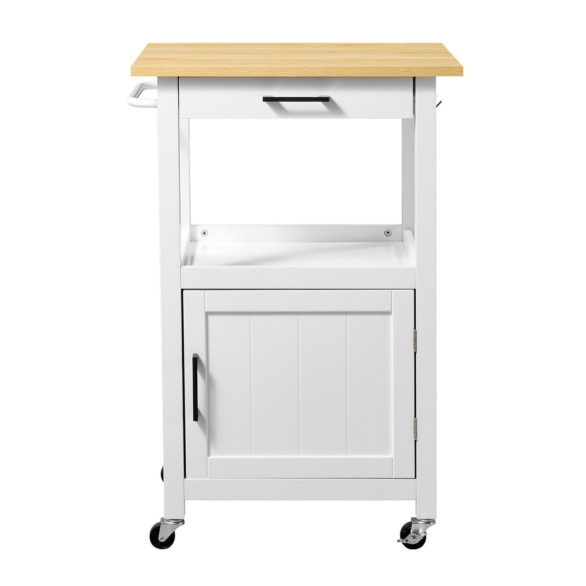 VEVOR Kitchen Island Cart with Single Door Cabinet, Mobile Carts with Drawer, Towel Rack, Hooks, Portable Table on Swivel Wheels, Small Coffee Islands Microwave Stand for Dining Room, 18x23 in, White - BFBYDKCFDBS1FW1W4001V0 - view 10