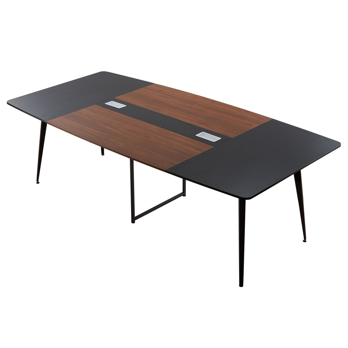 VEVOR Conference Table, 8 ft Boat Shaped Office Meeting Table for 10 Person, Modern Large Boat Meeting Desk with Metal Legs, Ideal for Office, Boardroom, Conference Room, Easy Assembly, Black & Brown - BGHYZCX8FT00WKUN4001V0 - view 10