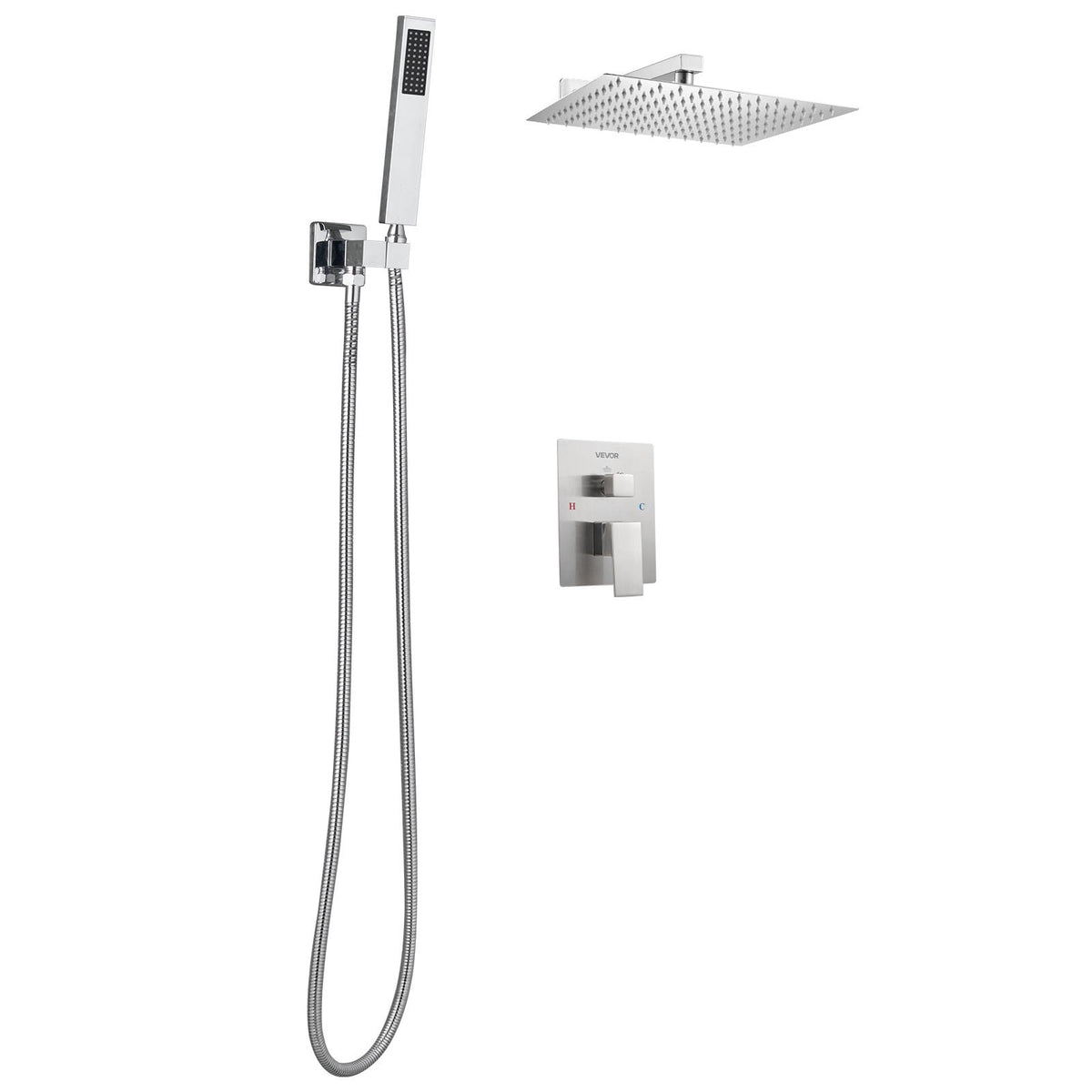 VEVOR Shower Faucet Set, Rainfall Bathroom Shower System with 12-Inch Square Rain Shower Head and Handheld Spray, Wall Mounted Bath Fixtures with Brass Valve and Trim Kit, Brushed Nickel - BGSAZDPHSZHB9XXN9001V0 - view 10