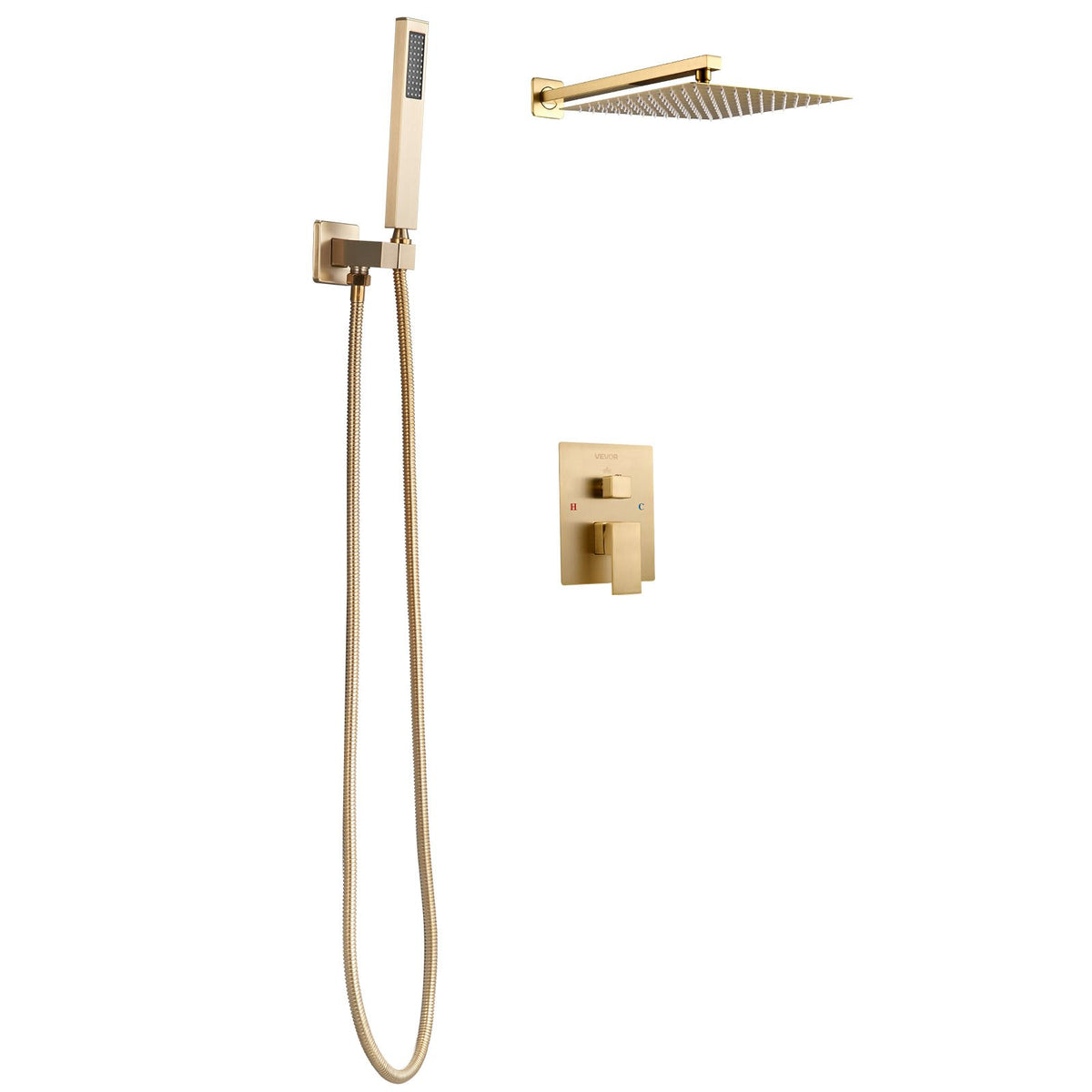 VEVOR Shower Faucet Set, Rainfall Bathroom Shower System with 12-Inch Square Rain Shower Head and Handheld Spray, Wall Mounted Bath Fixtures with Brass Valve and Trim Kit, Brushed Gold - BGSAZDPHSZHLC0A0B001V0 - view 10