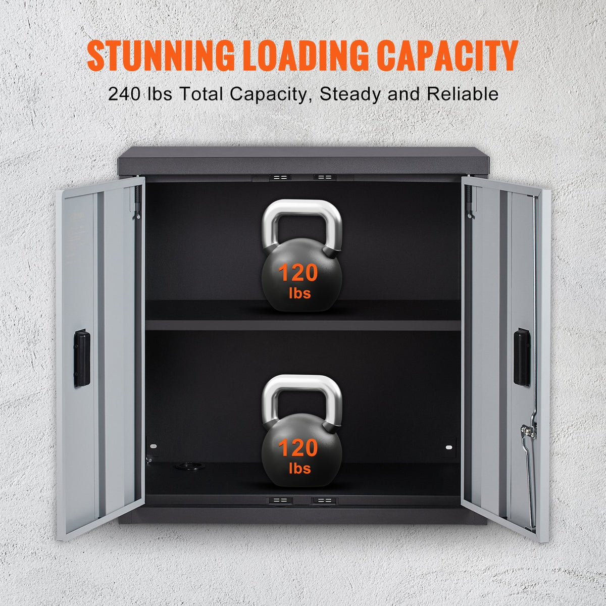 VEVOR Foldable Wall Cabinet, Metal Garage Locker Mounted 26" Small Tool Chest 240 LBS Loading Capacity Adjustable Shelf Magnetic Door File for Warehouse Office Home Black - BGSGJJ120LBSECZZ6V0 - view 3