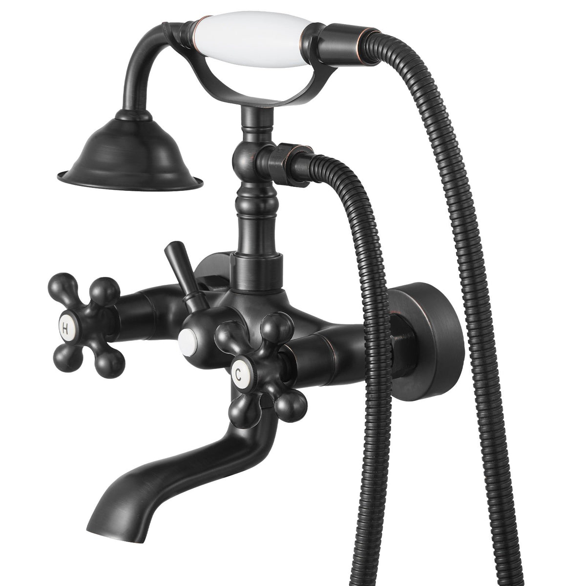 VEVOR Clawfoot Tub Faucet, Wall Mount Bathtub Faucets with Handheld Shower, Vintage Oil-Rubbed Bronze Clawfoot Tub Filler Faucet Shower Kit with Adjustable Swing Arms & 360° Rotation Spout for Bathtubs - BGSZZYGLTLTHLAC1L001V0 - view 10
