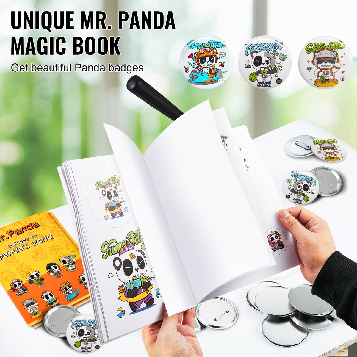 VEVOR Button Maker Machine, 25mm (1 inch) Badge Punch Press Kit, Children DIY Gifts Pin Maker, Button Making Supplies with 500pcs Button Parts & Circle Cutter & Magic Book - BJSKXZ25MM500NLRQV0 - view 3