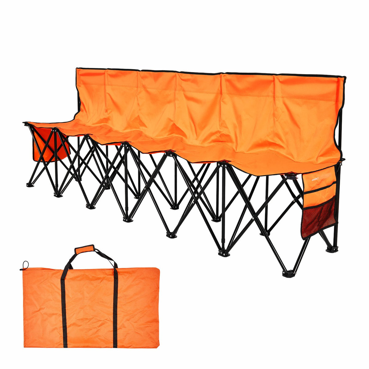 VEVOR Portable Folding Bench, 6 Seat Foldable Soccer Bench with Side Pockets and Carrying Bag, Lightweight Sideline Seating with Back Rest for Football, Baseball, Camping, Outdoor Events, Orange - BKZDYDZY6SEAHY3LG001V0 - view 10