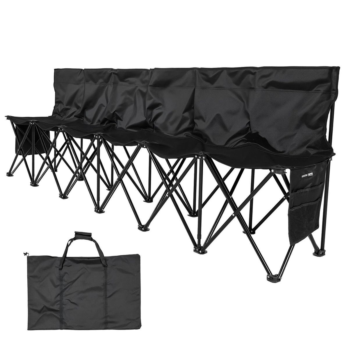 VEVOR Portable Folding Bench, 6 Seat Soccer Bench with Multiple Storage Pockets & Carrying Bag, Lightweight Sideline Seating with Back Rest for Football, Baseball, Camping, Outdoor Events, Black - BKZDYDZYHS6SWXJNP001V0 - view 10
