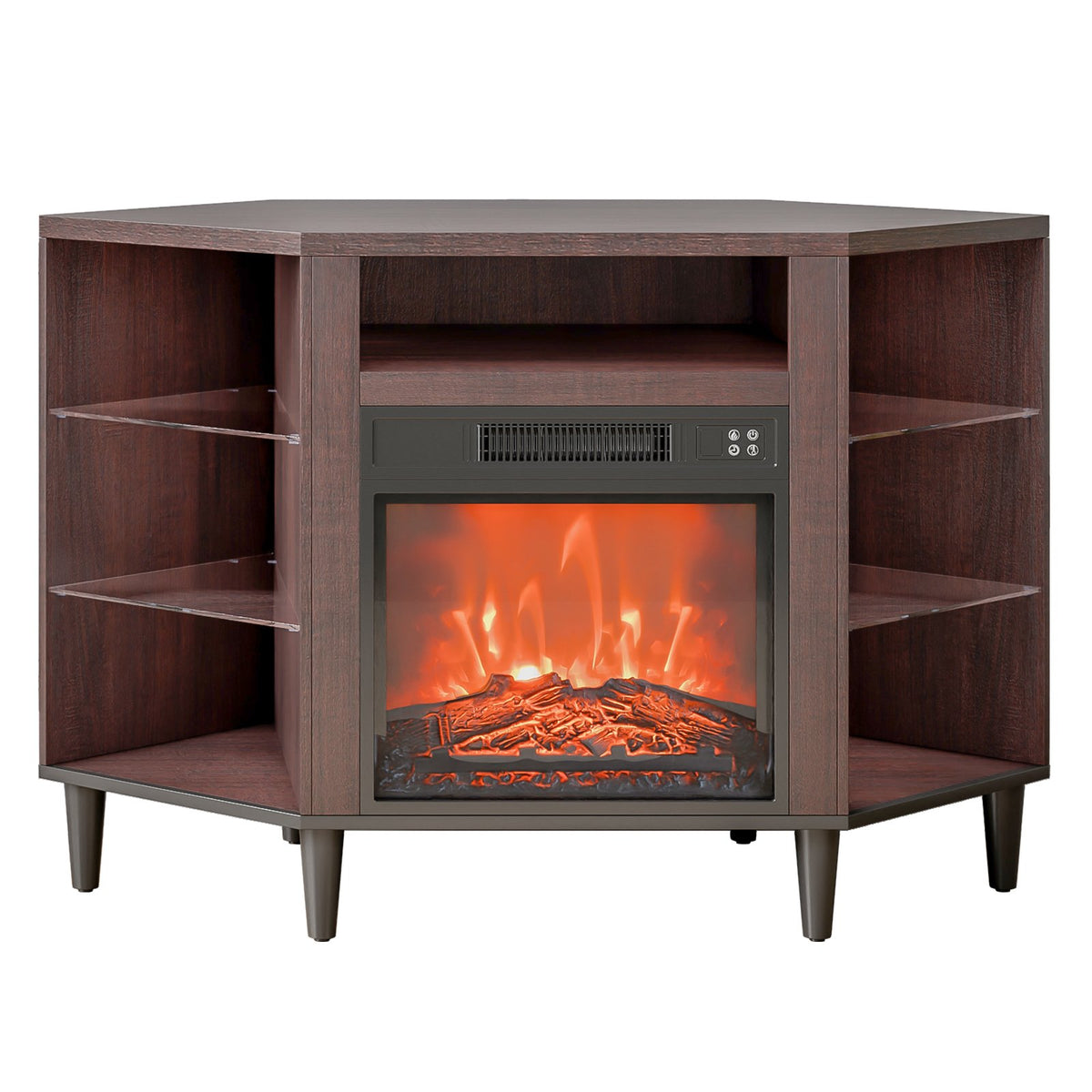 VEVOR Electric Fireplace TV Stand, Corner TV Stand for TVs up to 50", Corner Console with 18" Fireplace, Vintage Design, 20 LED Lights, Remote Control & Timer for Living Room, Brown - BLDSJ48CDSJ1C6RMFV1 - view 10