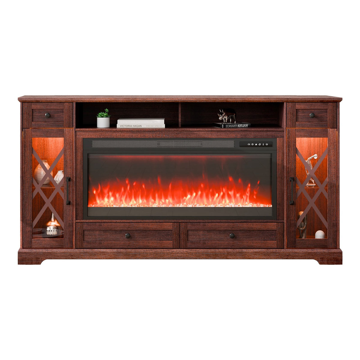 VEVOR 80" Fireplace TV Stand, Media Storage Corner with 42" Fireplace, Storage Drawers & Cabinets, Pastoral TV Console Table with 20 LED Lights, Remote Control and Timer for Living Room, Brown - BLDSJ70CDSJ4D1M3VV1 - view 10