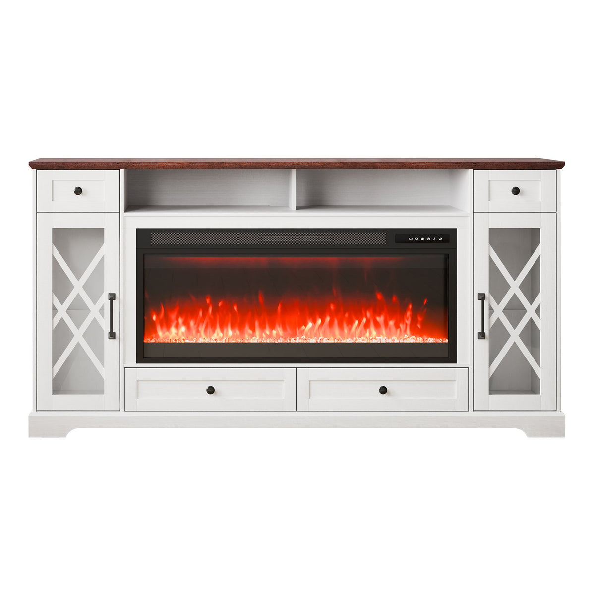 VEVOR 80" Fireplace TV Stand, Media Storage Corner with 42" Fireplace, Storage Drawers & Cabinets, Pastoral TV Console Table with 20 LED Lights, Remote Control & Timer for Living Room, Brown + White - BLDSJ70CDSJ4OVAP3V1 - view 10