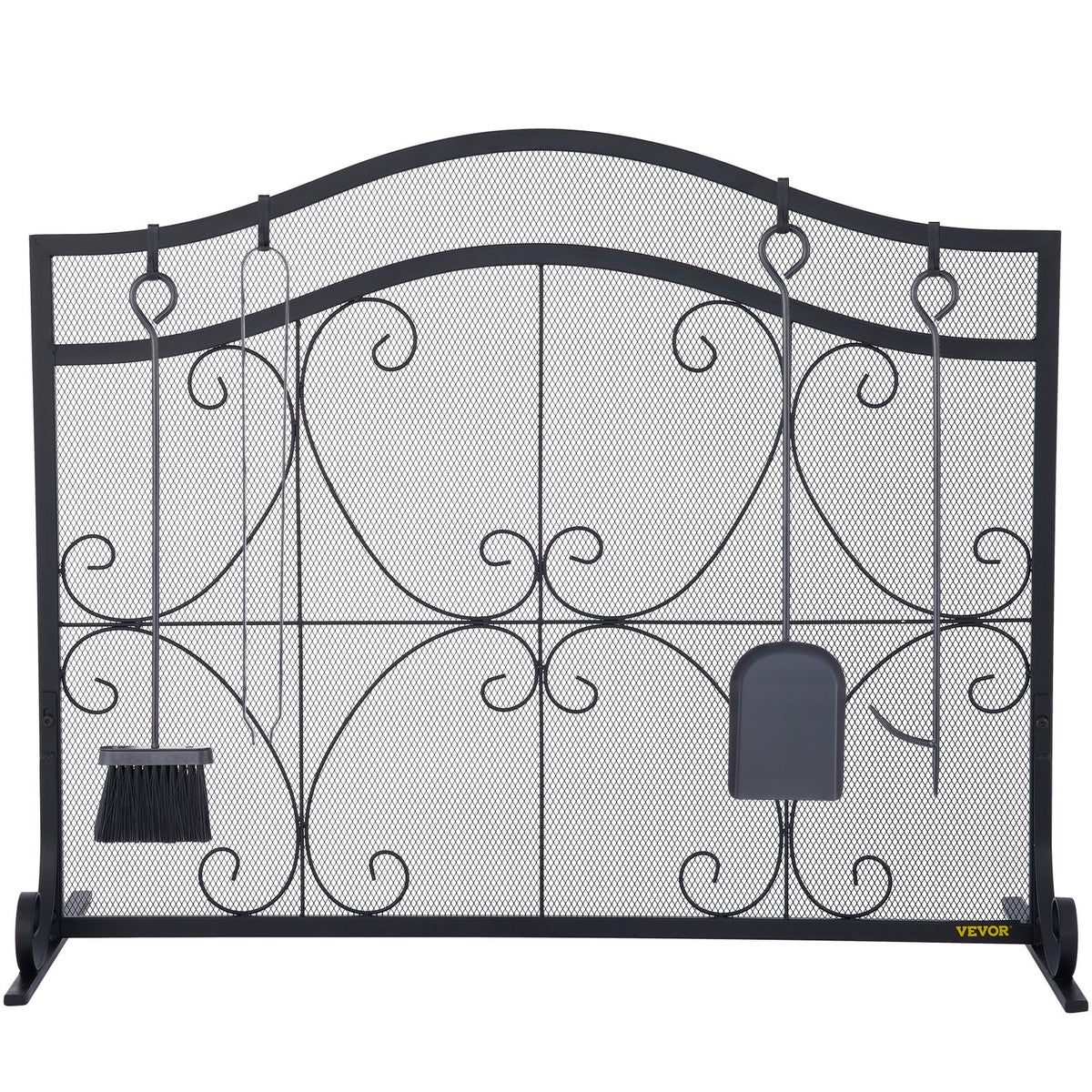 VEVOR Fireplace Screen, 38 x 26.5 Inch,Heavy Duty Iron Freestanding Spark Guard with Support, Metal Mesh Craft, Broom Tong Shovel Poker Included for Fireplace Decoration & Protection, Black - BLPFHSFSD38IN1IAFV0 - view 10
